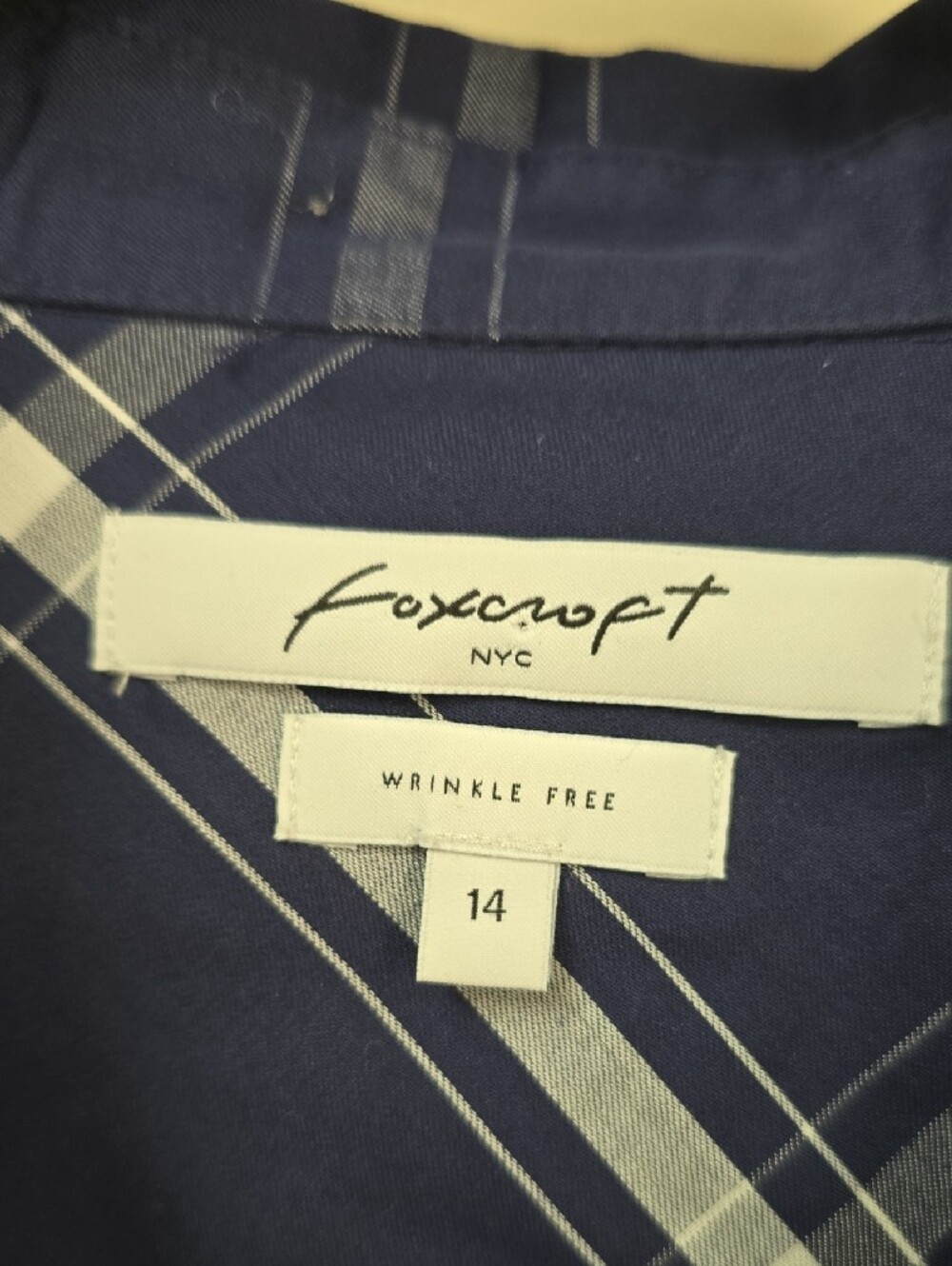 Foxcroft | Women's | Navy and White Plaid | Button-Down Shirt | Size 14 - Picture 3 of 4